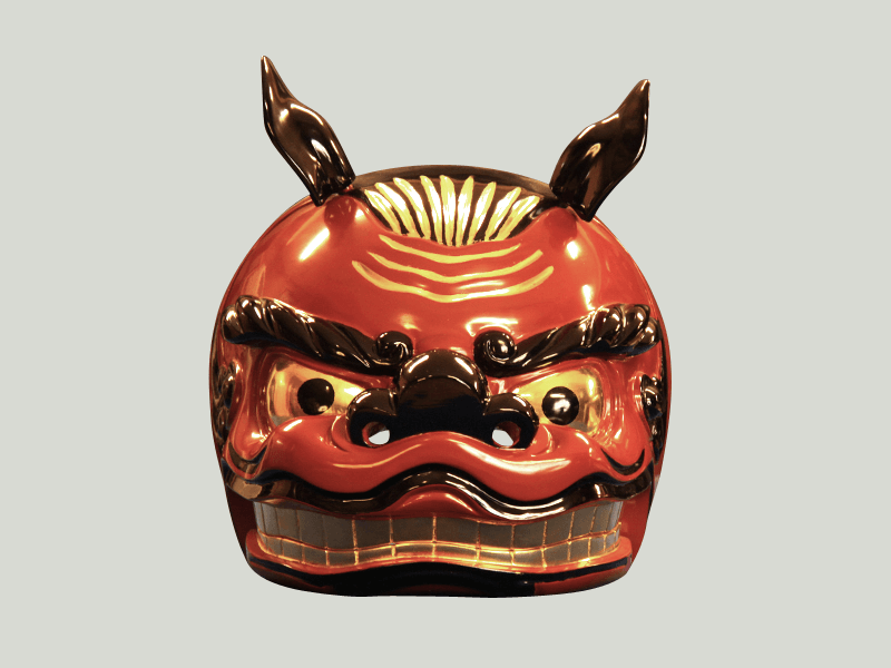金属製 茶釜 獅子の頭部装飾